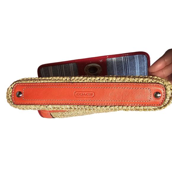 Coach Straw Rafia Flap Clutch Wristlet Natural/Tangerine - Picture 2 of 9
